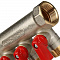 SMB 6200 011203 STOUT Коллектор с шаровыми кранами 1", 3 отвода 1/2" (красные ручки)