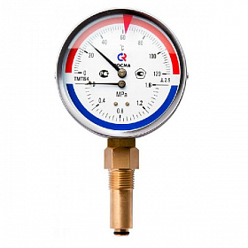Термоманометр радиальный РОСМА, 6 бар, 0-120°C, корпус 80 мм, 1/2"