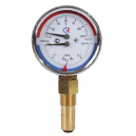 Термоманометр радиальный РОСМА, 4 бара, 0-120°C, корпус 80 мм, 1/2"
