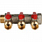 SMB 6200 011203 STOUT Коллектор с шаровыми кранами 1", 3 отвода 1/2" (красные ручки)
