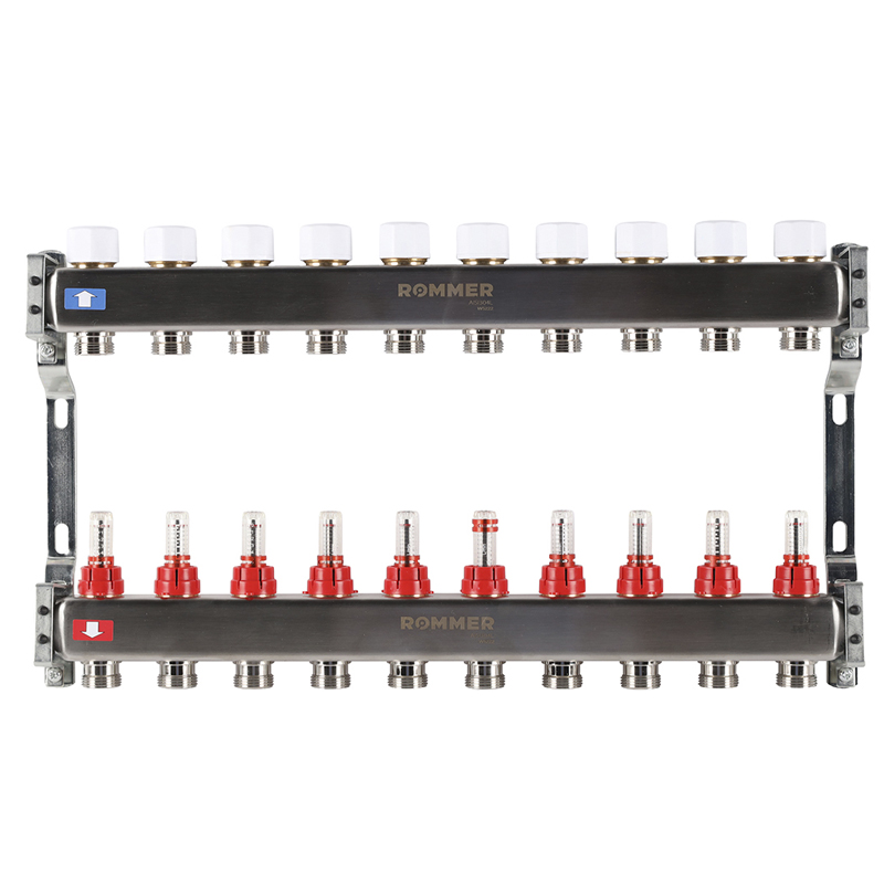 Коллекторная группа ROMMER из нерж. стали с расходомерами 10 выходов