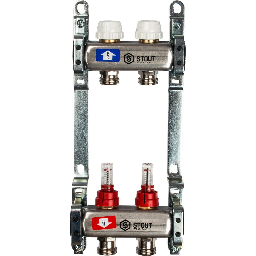 Коллекторная группа STOUT из нерж. стали с расходомерами 2 выхода