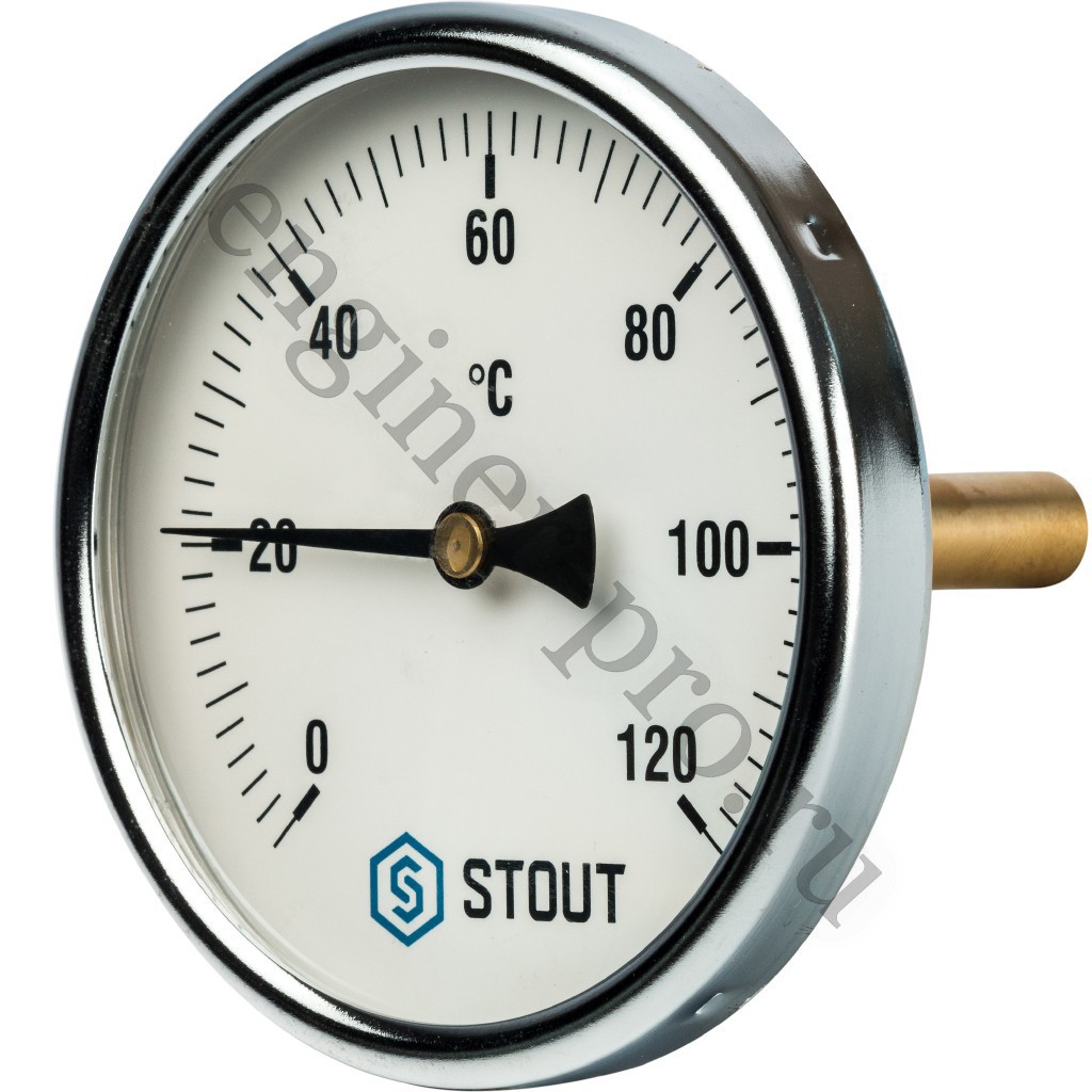 STOUT Термометр биметалл. Dn 100 мм, гильза 75 мм 1/2", 0...120°С