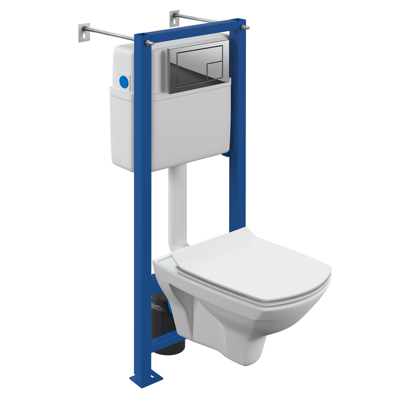 Инсталляция с подвесным унитазом Cersanit CARINA + сиденьес микролифтом + панель хром цвета