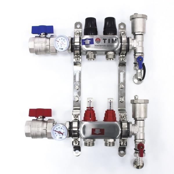 Коллекторная группа TIM из нерж. стали в сборе с расходомерами 2 выхода