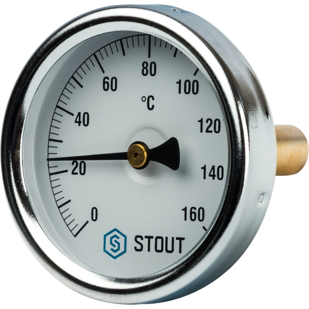 Термометр биметалл. STOUT Dn 63 мм, гильза 50 мм 1/2", 0...160°С
