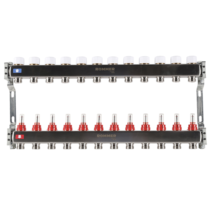 Коллекторная группа ROMMER из нерж. стали с расходомерами 12 выходов