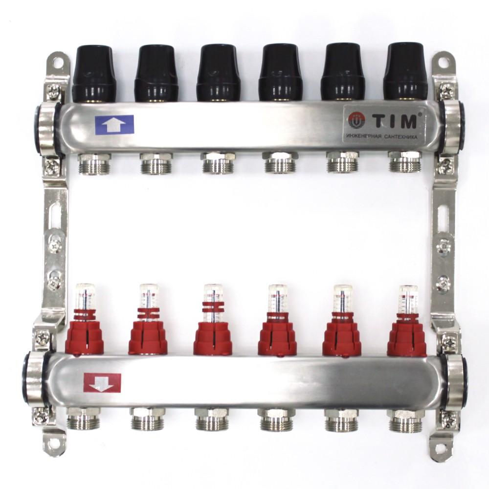 Коллекторная группа TIM из нерж. стали с расходомерами 6 выходов