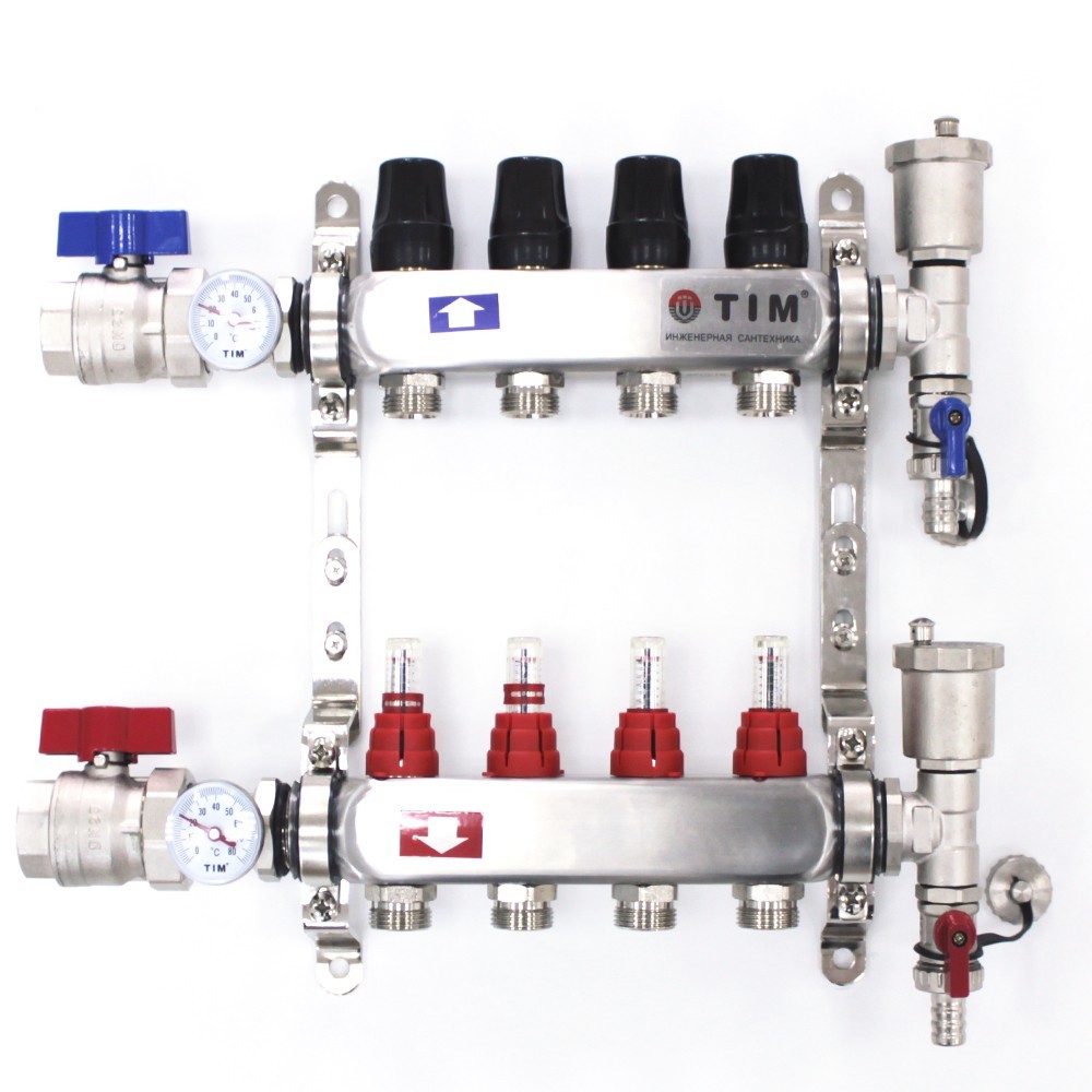 Коллекторная группа TIM из нерж. стали в сборе с расходомерами 4 выхода