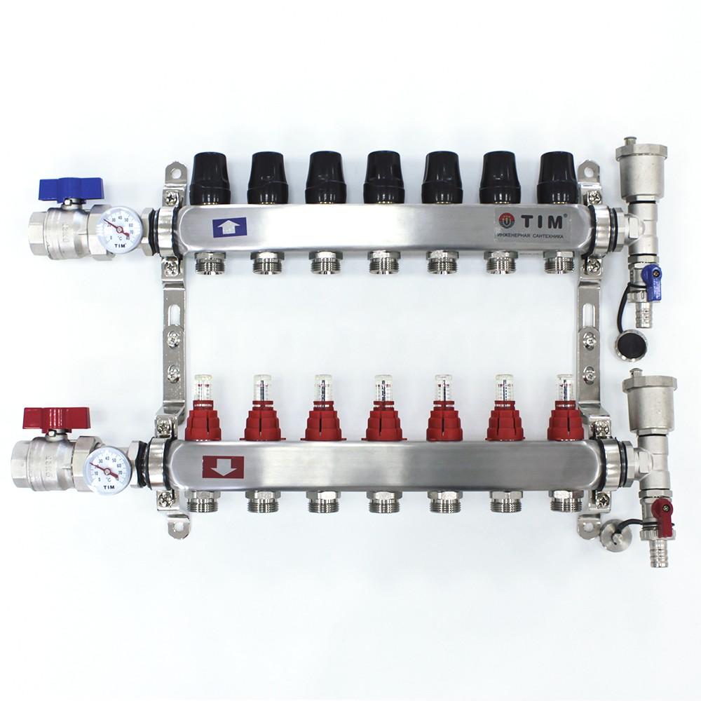 Коллекторная группа TIM из нерж. стали в сборе с расходомерами 7 выходов