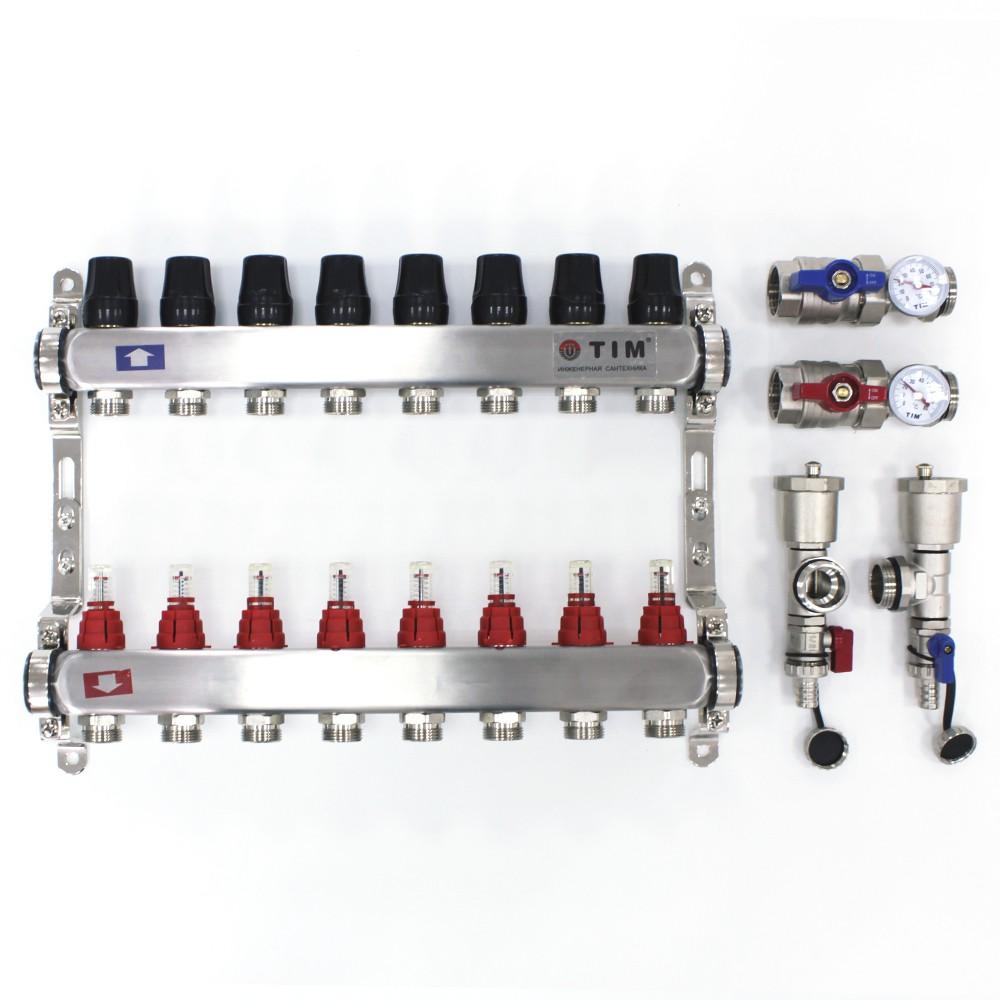 Коллекторная группа TIM из нерж. стали в сборе с расходомерами 8 выходов