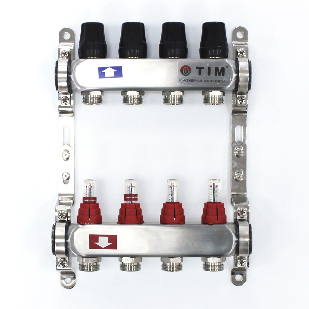 Коллекторная группа TIM из нерж. стали с расходомерами 4 выхода 