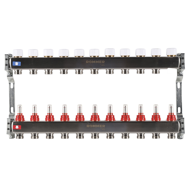 Коллекторная группа ROMMER из нерж. стали с расходомерами 11 выходов