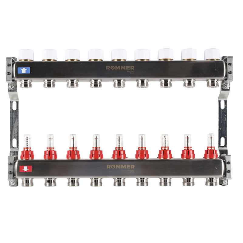 Коллекторная группа ROMMER из нерж. стали с расходомерами 9 выходов