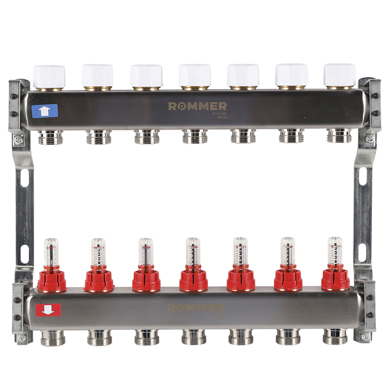 Коллекторная группа ROMMER из нерж. стали с расходомерами 7 выходов
