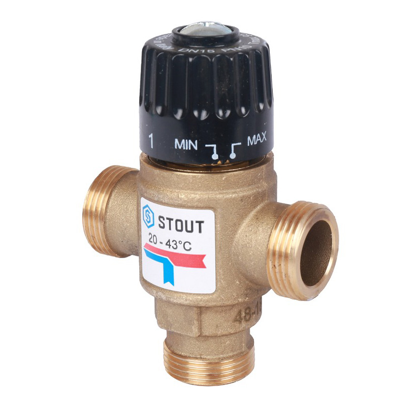 STOUT Клапан трехходовой, 3/4" НР 20-43°С (Kvs 1,6)