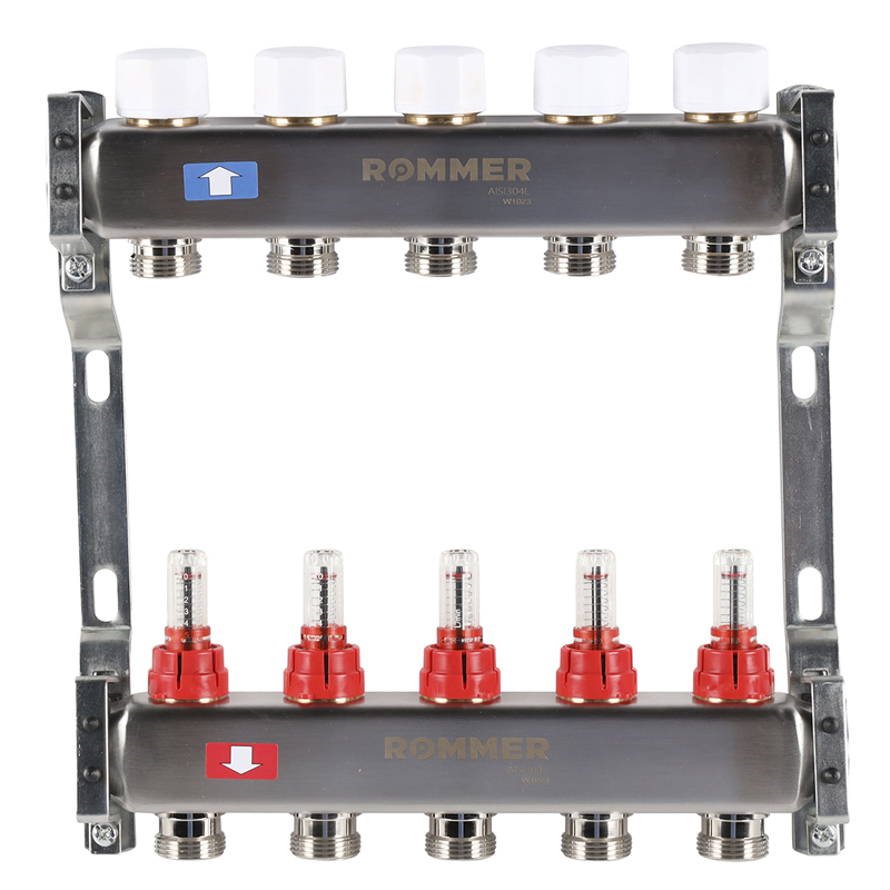 Коллекторная группа ROMMER из нерж. стали с расходомерами 5 выходов