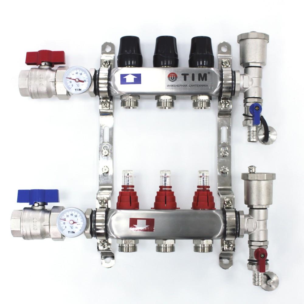 Коллекторная группа TIM из нерж. стали в сборе с расходомерами 3 выхода