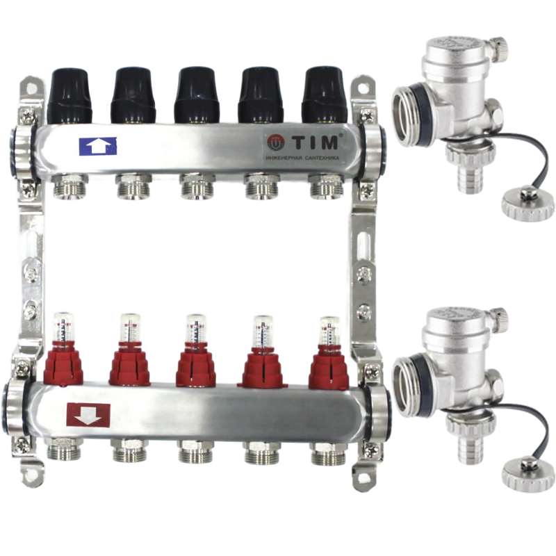 Коллекторная группа TIM из нерж. стали с расходомерами 5 выходов (с концевиками)