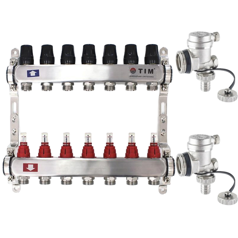 Коллекторная группа TIM из нерж. стали с расходомерами 7 выходов (с концевиками)