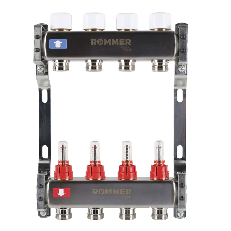 Коллекторная группа ROMMER из нерж. стали с расходомерами 4 выхода