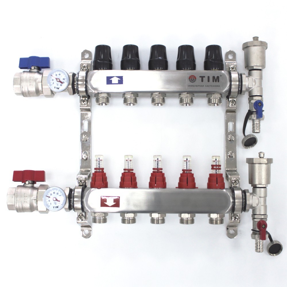 Коллекторная группа TIM из нерж. стали в сборе с расходомерами 5 выходов