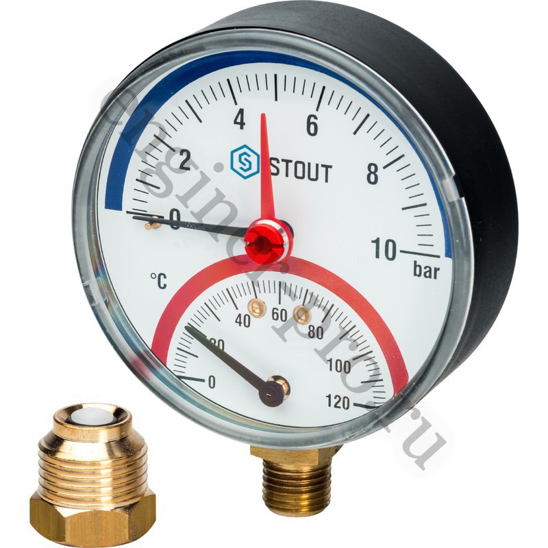 STOUT Термоманометр радиальный Dn 80 10 бар, 1/2", 0-120°С