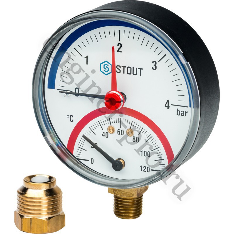STOUT Термоманометр радиальный Dn 80 4 бар, 1/2", 0-120°С