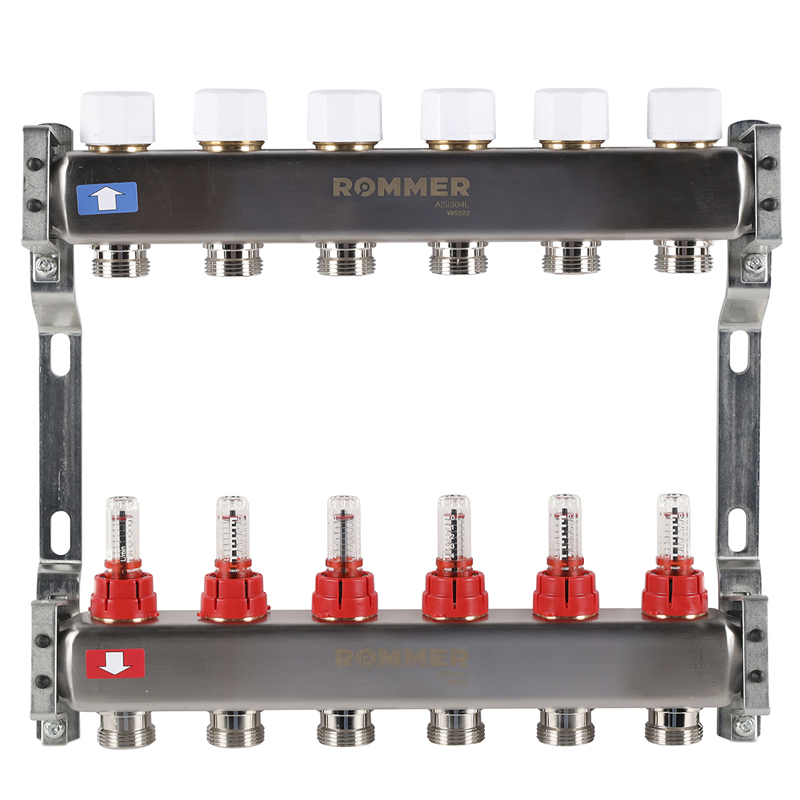 Коллекторная группа ROMMER из нерж. стали с расходомерами 6 выходов