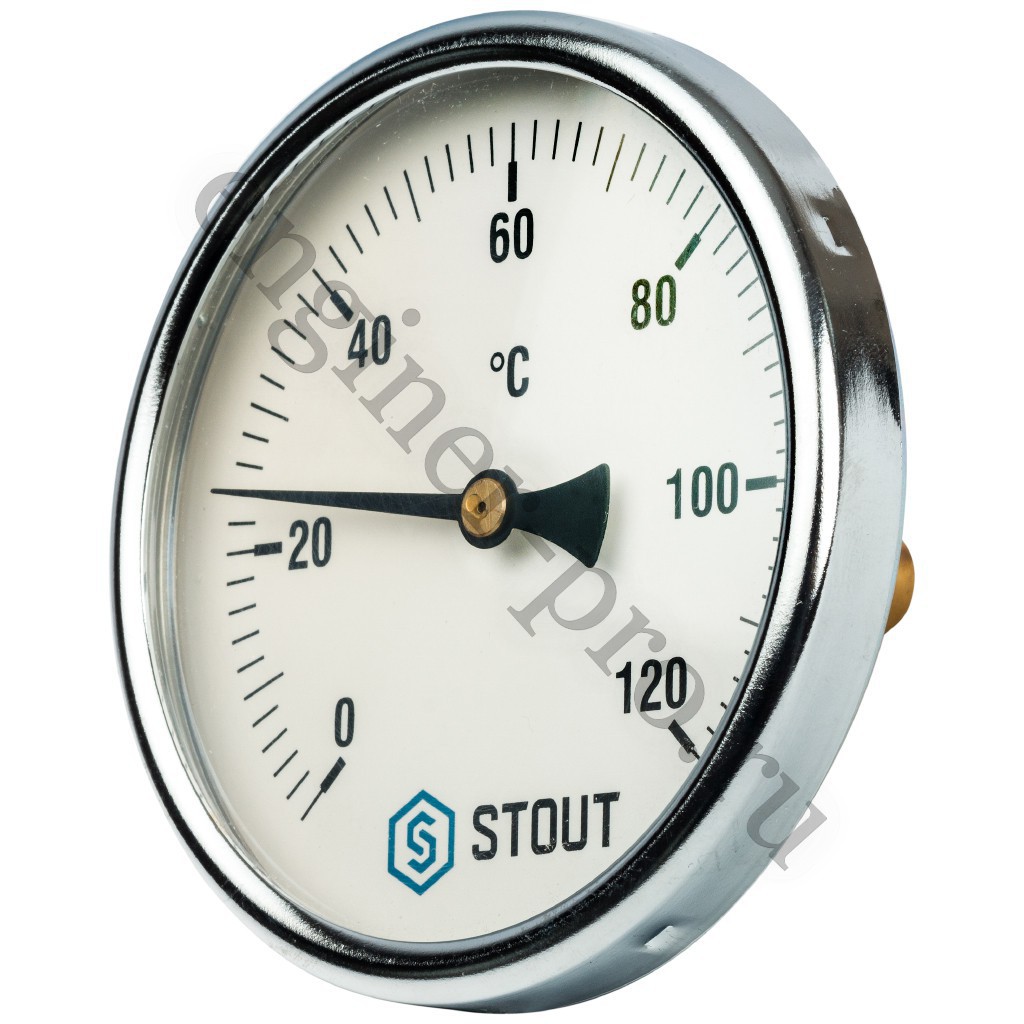 STOUT Термометр биметалл. Dn 100 мм, гильза 50 мм 1/2", 0...120°С