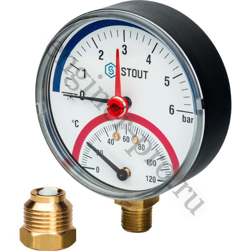STOUT Термоманометр радиальный Dn 80 6 бар, 1/2", 0-120°С