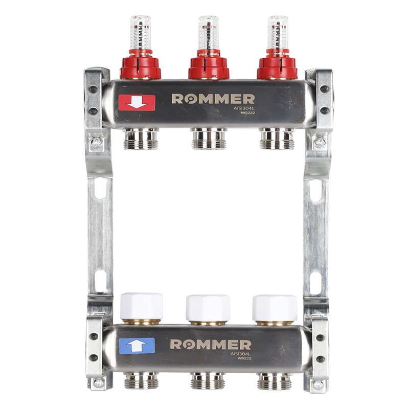 Коллекторная группа ROMMER из нерж. стали с расходомерами 3 выхода