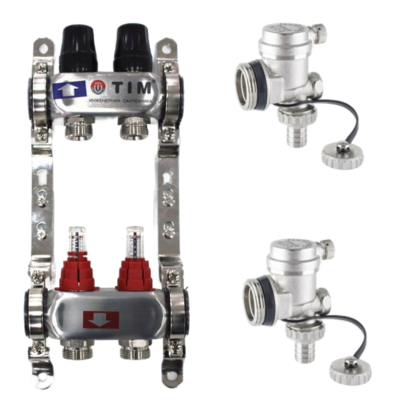 Коллекторная группа TIM из нерж. стали с расходомерами 2 выхода (с концевиками)
