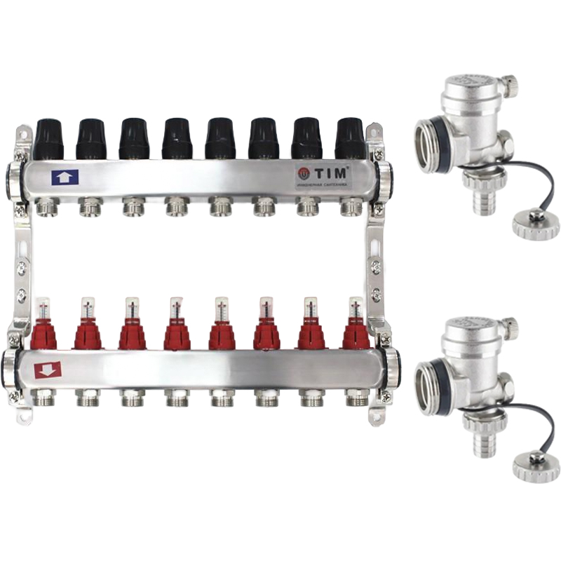 Коллекторная группа TIM из нерж. стали с расходомерами 8 выходов (с концевиками)