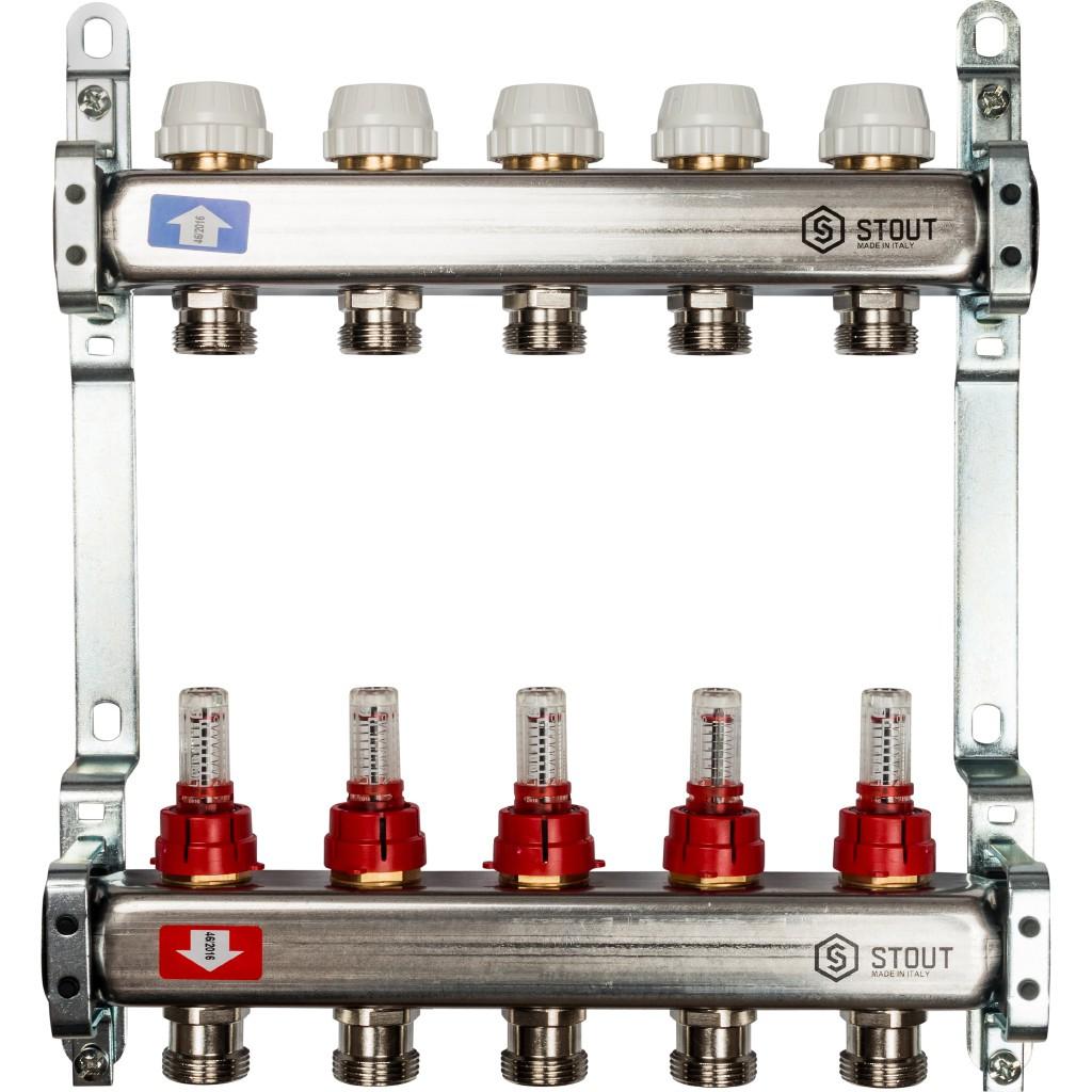 Коллекторная группа STOUT из нерж. стали с расходомерами 5 выходов