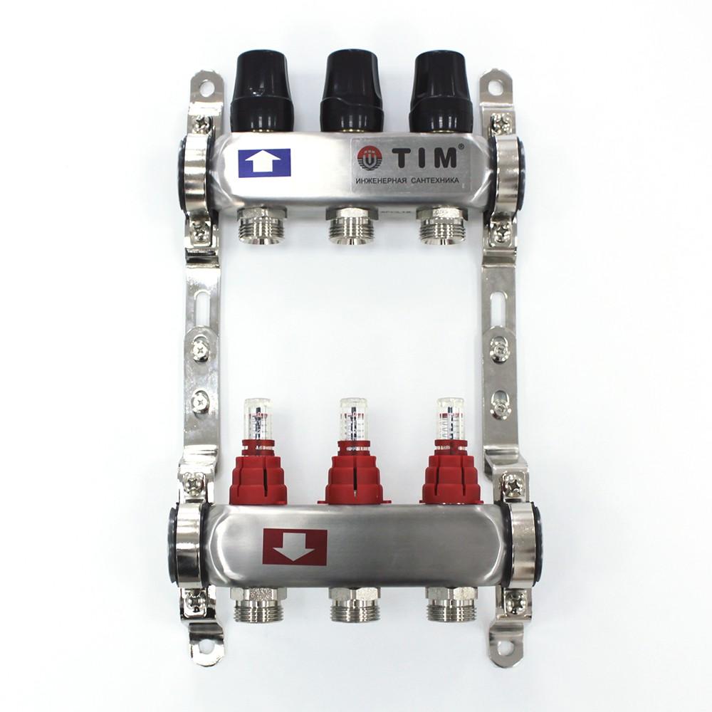Коллекторная группа TIM из нерж. стали с расходомерами 3 выхода 