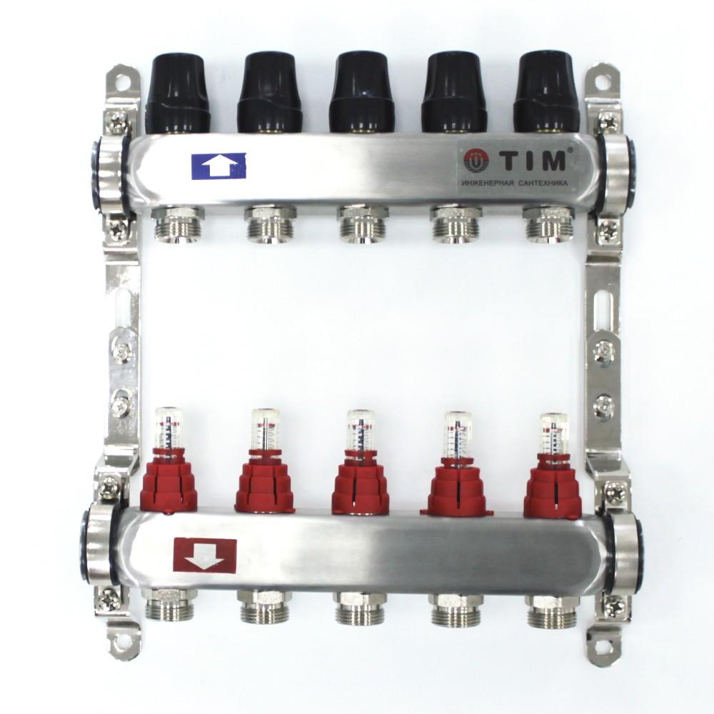 Коллекторная группа TIM из нерж. стали с расходомерами 5 выходов