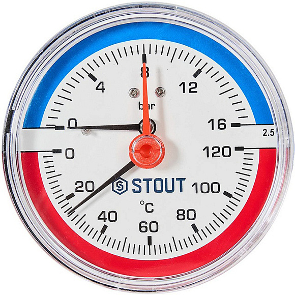 STOUT Термоманометр аксиальный Dn 80 16 бар, 1/2", 0-120°С