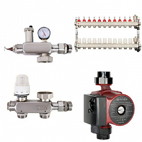 Комплект водяного теплого пола до 165 м2 (TIM JH-1040 + насос 25/6 + коллектор 11 вых)*