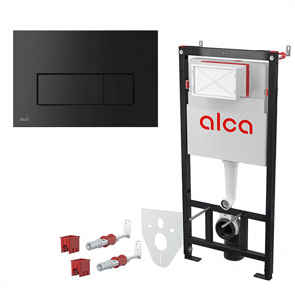 Инсталляция для подвесного унитаза Alcaplast (клавиша черная матовая с шумоизоляцией M578) Инсталляция для подвесного унитаза Alcaplast (клавиша черная матовая с шумоизоляцией M578)