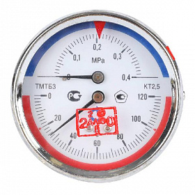 Термоманометр аксиальный РОСМА, 4 бара, 0-120°C, корпус 80 мм, 1/2"