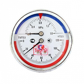 Термоманометр аксиальный РОСМА, 16 бар, 0-120°C, корпус 80 мм, 1/2"