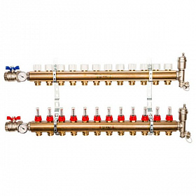 Коллекторная группа STOUT латунная в сборе с расходомерами 12 выходов