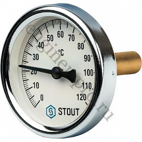 Термометр биметалл. STOUT Dn 63 мм, гильза 50 мм 1/2", 0...120°С (с самоуплотнением)