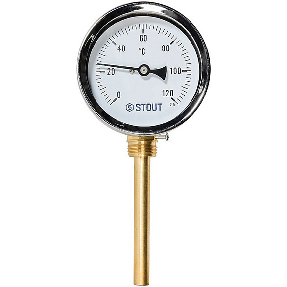 STOUT Термометр РАДИАЛЬНЫЙ биметалл. Dn 80 мм, гильза 100 мм 1/2 , 0...120°С