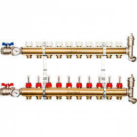 Коллекторная группа STOUT латунная в сборе с расходомерами 10 выходов