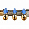 SMB 6201 011203 STOUT Коллектор с шаровыми кранами 1", 3 отвода 1/2" (синие ручки)