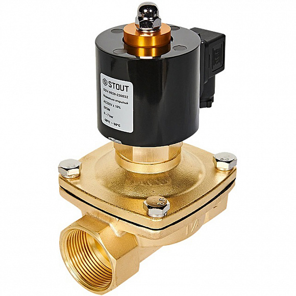 STOUT Клапан электромагнитный, прямого действия, 1 1/4" 220В (нормально открытый)