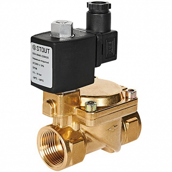 STOUT Клапан электромагнитный, непрямого (пилотного) действия, 1" 220В (нормально открытый)