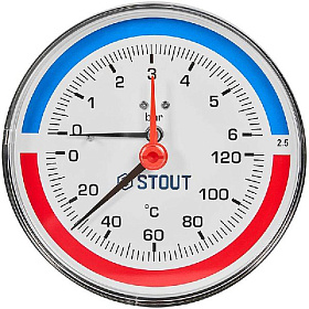 STOUT Термоманометр аксиальный Dn 100 6 бар, 1/2", 0-120°С